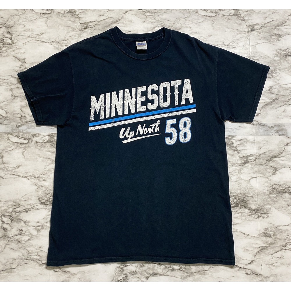 Gildan Minnesota Up North 58 Men's T Shirt Size L Black Graphic Logo Short Sleev